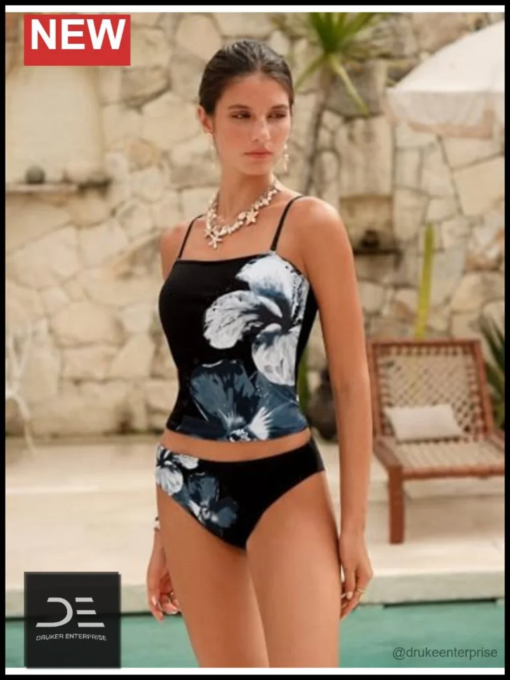 Floral Tankini Set with Tummy Control Bandeau High Cut Thong Bottom Swimwear
